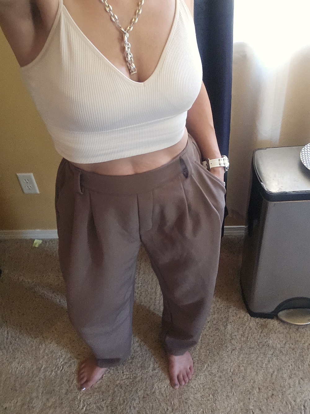 New!  Adorable HALARA Brown High-Rise Pleated Barrel Leg Trousers Small